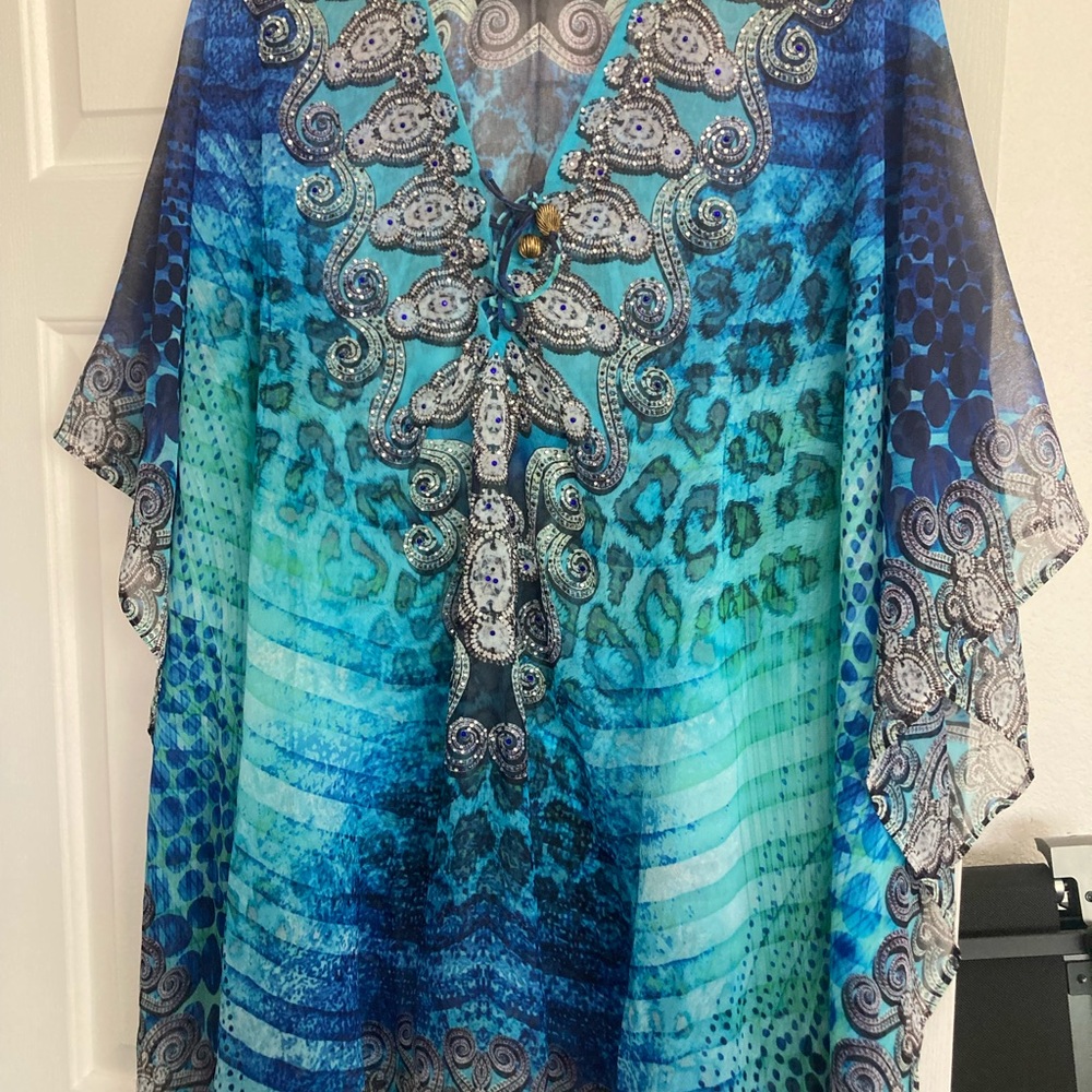 ASA kaftan Blue Women's Swim Cover-Up size large NWT